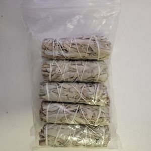 Rose quartz crystal cluster, and and five White Sage smudging sticks